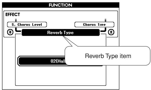YAMAHA DGX-630 YPG-635 - Use the CATEGORY [▲] and [▼] buttons to select the Reverb Type item. - 2