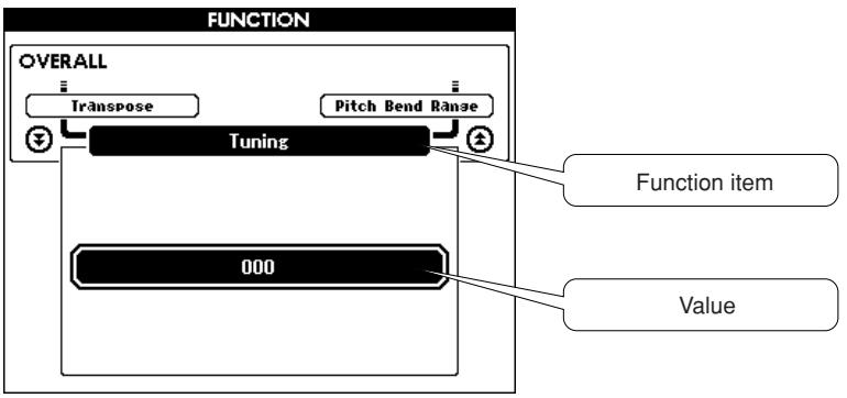 YAMAHA DGX-630 YPG-635 - FUNCTION Display (page 92) - 1