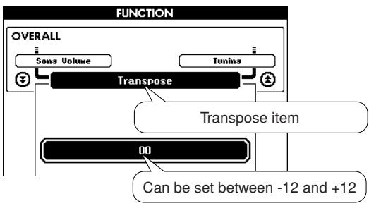 YAMAHA DGX-630 YPG-635 - Use the CATEGORY [▲] and [▼] buttons to select the Transpose item. - 1