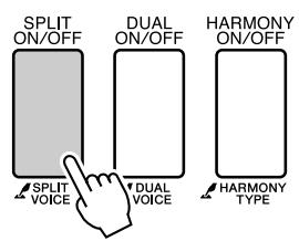 YAMAHA DGX-630 YPG-635 - Press the [SPLIT ON/OFF] button. - 1