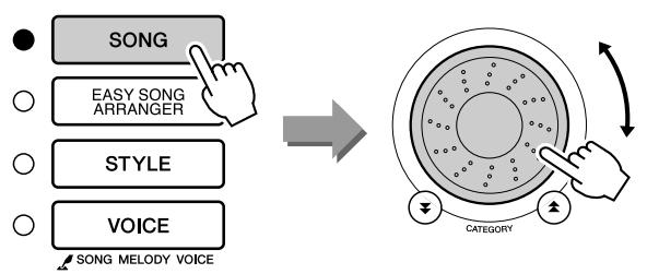 YAMAHA DGX-630 YPG-635 - Select a song for your lesson. Prove the [SONC] button and rotate to - 1