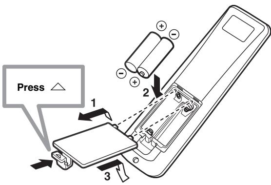 YAMAHA YSP-1000 - Installing batteries in the remote control - 1