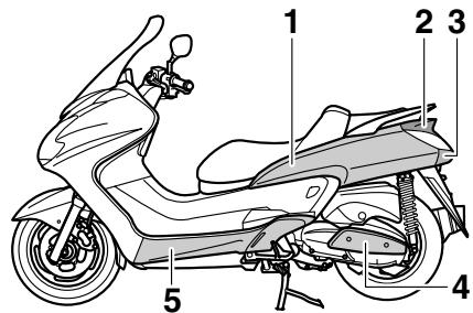 YAMAHA MAJESTY 400 - Removing and installing cowlings and panels - 1