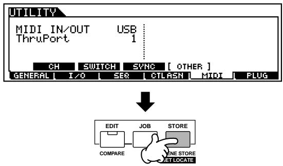 YAMAHA MOTIF ES6 - Set the MIDI IN/OUT parameter to "USB" ([UTILITY]  [F5] MIDI  [SF4] OTHER), then press the [ENTER] button to store the Utility settings. - 1