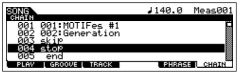 YAMAHA MOTIF ES6 - Press the [F6] CHAIN button to call up the Song Chain display. - 1