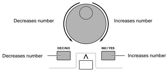 YAMAHA MOTIF ES6 - Using the [INC/YES], [DEC/NO] buttons and the data dial - 1