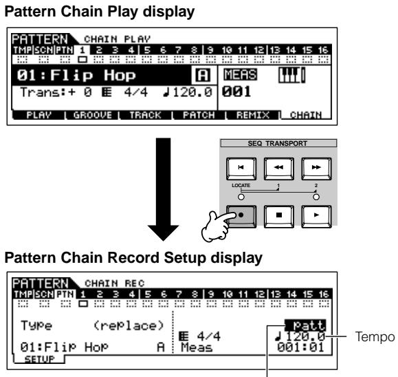 YAMAHA MOTIF ES6 - Press the [●] (REC) button to enter the Pattern Chain Record mode, then set the basic parameters. - 1