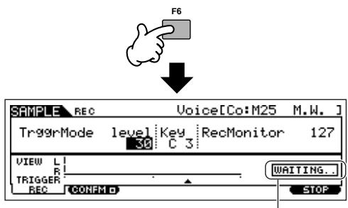 YAMAHA MOTIF ES6 - Press the [F6] REC button again to enable Sampling Trigger Waiting. - 1