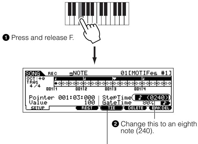 YAMAHA MOTIF ES6 - Enter the first note F. - 1