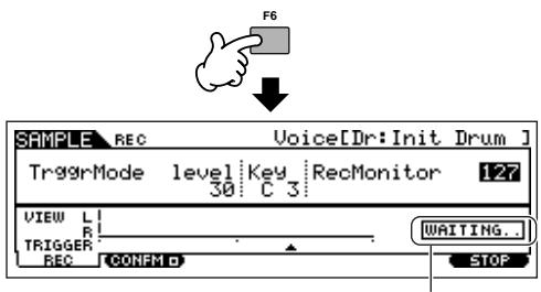 YAMAHA MOTIF ES6 - Press the [F6] REC button again to enable Sampling Trigger Waiting. - 1