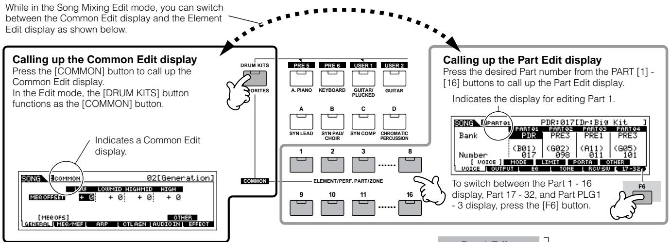 YAMAHA MOTIF ES6 - Call up the Common Edit display or Part Edit display. - 1