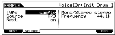 YAMAHA MOTIF ES6 - display for setting the Sampling Source, then set the parameters as shown below. - 1