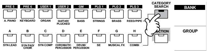 YAMAHA MOTIF ES6 - Turn the Category Search function on by pressing the [CATEGORY SEARCH] button. - 1