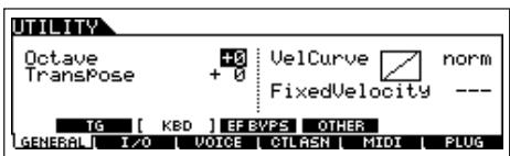 YAMAHA MOTIF ES6 - Press the [F1] GENERAL button, then the [SF2] KBD button. - 1