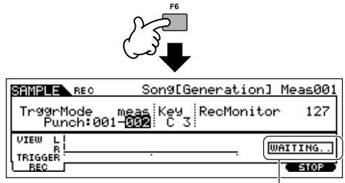 YAMAHA MOTIF ES6 - Press the [F6] REC button again enable Punch In Waiting. - 1