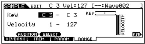 YAMAHA MOTIF ES6 - Press the [EDIT] button to enter the Sampling Edit mode, then press the [F4] RANGE button to call up the Range setting display. - 3