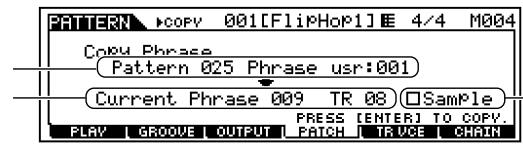 YAMAHA MOTIF ES6 - Select a different track and copy the User Phrase from the another pattern to the selected Pattern's track. - 1