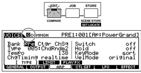 YAMAHA MOTIF ES6 - In the Voice Edit mode (the [EDIT] indicator lighting), press the [EDIT] button so that its indicator flashes. - 1