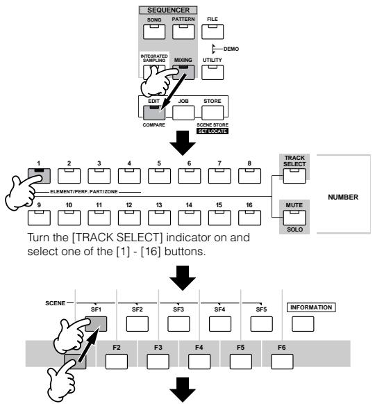 YAMAHA MOTIF ES6 - Enter the Mixing Edit mode ([MIXING]  [EDIT]), then select a Part (track) and call up the Voice setting display ([F1] VOICE  [SF1] VOICE). - 1