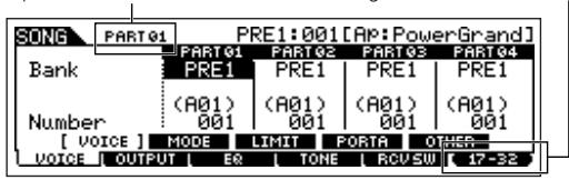 YAMAHA MOTIF ES6 - Enter the Mixing Edit mode ([MIXING]  [EDIT]), then select a Part (track) and call up the Voice setting display ([F1] VOICE  [SF1] VOICE). - 2