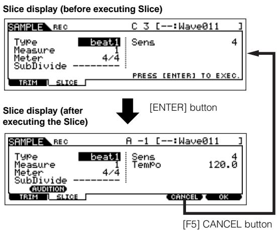 YAMAHA MOTIF ES6 - If you're satisfied with the results of the Slice operation, press the [F6] OK button. - 1