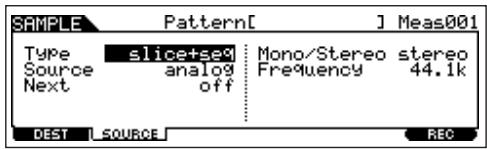 YAMAHA MOTIF ES6 - Press the [F2] SOURCE button to call up the display for setting the Sampling Source, then set the parameters as shown below. - 1