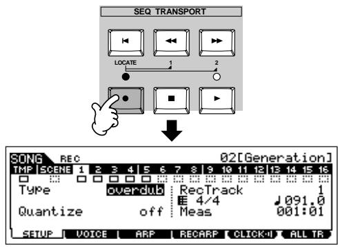 YAMAHA MOTIF ES6 - Press the [Record) button to enter the Song Record mode. - 1