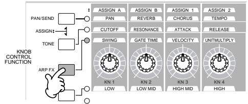 YAMAHA MOTIF ES6 - Press the KNOB CONTROL FUNCTION [ARP FX] button (the lamp lights). - 1