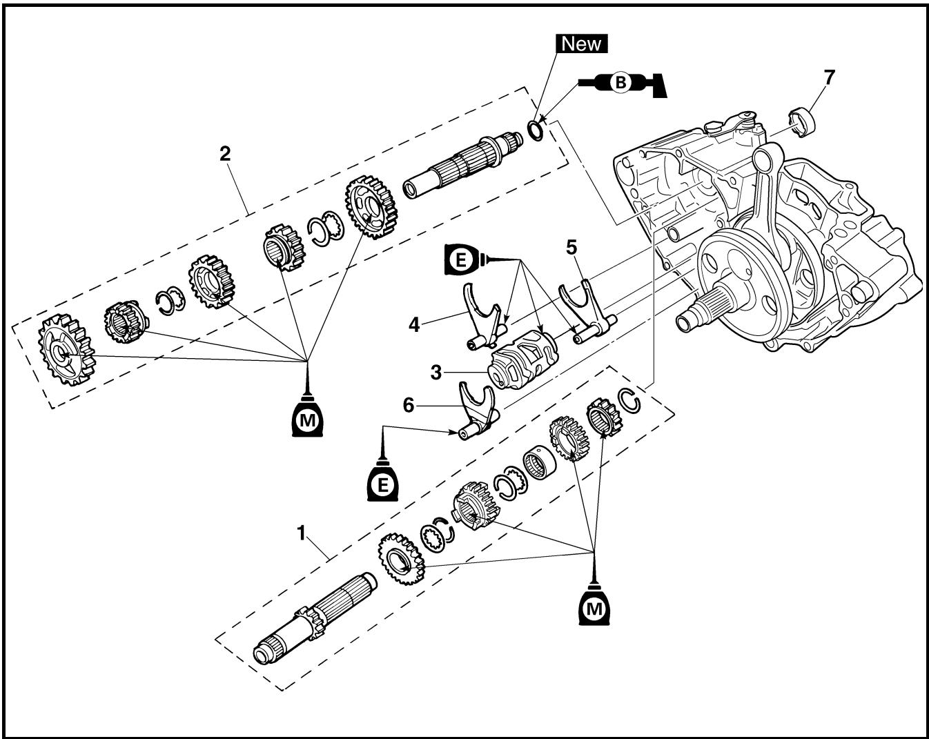 YAMAHA WR250F-2007 - TRASMISSIONE, CAMMA DEL CAMBIO E FORCELLA DEL CAMBIO - 1