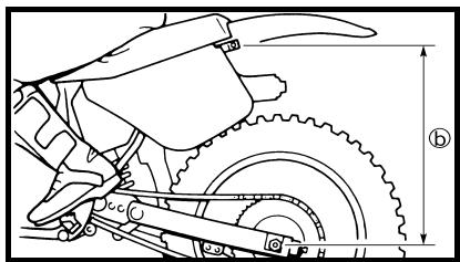 YAMAHA WR250F-2007 - Choosing set lengthtd>

Place a stand or block under the engine to put the rear wheel above the floor, and measure the length ⑧ between the rear wheel axle center and the rear fender holding bolt.

Choix de la longueur de dessortobador (+) → 
Terminal azul/amarillo ③
Comprobador (−) → 
Terminal azul/rojo ①

Placer un support ou un bloc sous le moteur pour surelever la roue arriere et mesurer la longueur ② entre le centre de l'axe de roue arriere et le boulon de fixation du garde-boue arriere. - 1