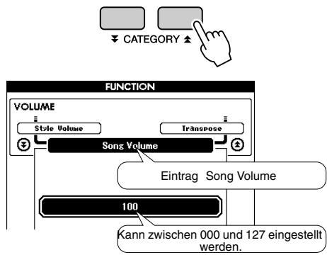 YAMAHA ARIUS YDP-V240 - Benutzen Sie die CATEGORY-Tasten [A] und [Y], um den Eintrag „Song Volume" auszuwahlen. - 1
