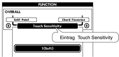 YAMAHA ARIUS YDP-V240 - Verwenden Sie die CATEGORY-Tasten [A] und [Y], um den Eintrag „Touch Sensitivity" auszuwahlen. - 2