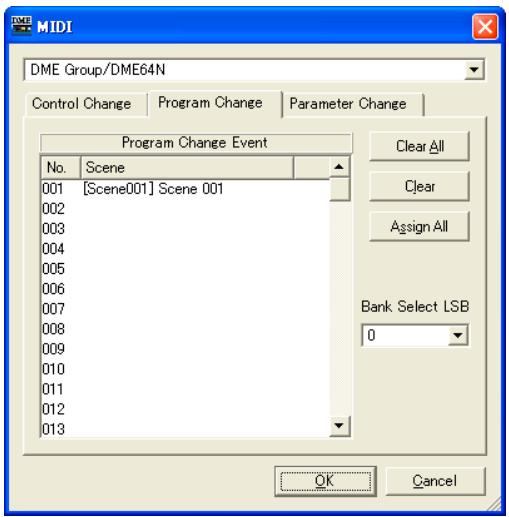 YAMAHA DME DESIGNER - Onglet [program change] (changement de programme) - 1