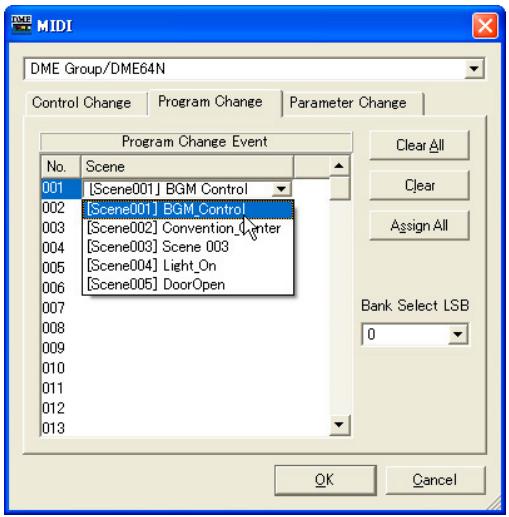 YAMAHA DME DESIGNER - Onglet [program change] (changement de programme) - 2