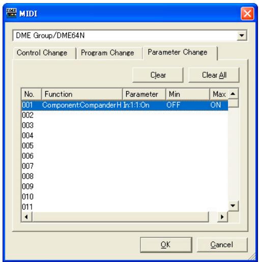 YAMAHA DME DESIGNER - Onglet [parameter change] (changement de paramètre) - 1