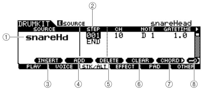 YAMAHA DTX-900 - When the cursor is located on the STEP column: - 1