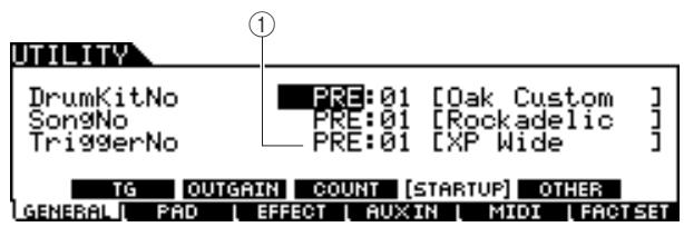YAMAHA DTX-900 - Press the [F1] GENERAL button followed by the [SF4] START UP button to call up the Start Up display. - 1