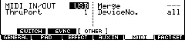 YAMAHA DTX-900 - Set the MIDI IN/OUT parameter to "USB" by using the [DEC/NO] button, [INC/YES] button or data dial. - 1