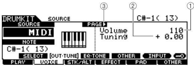 YAMAHA DTX-900 - The initial page when the SOURCE display is called up and "MIDI" is selected: - 1