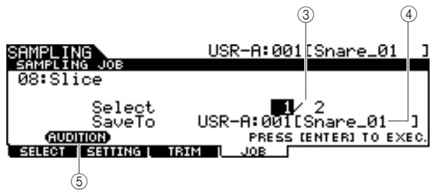 YAMAHA DTX-900 - The second display (for setting the slice number and User Voice number as destination) - 1