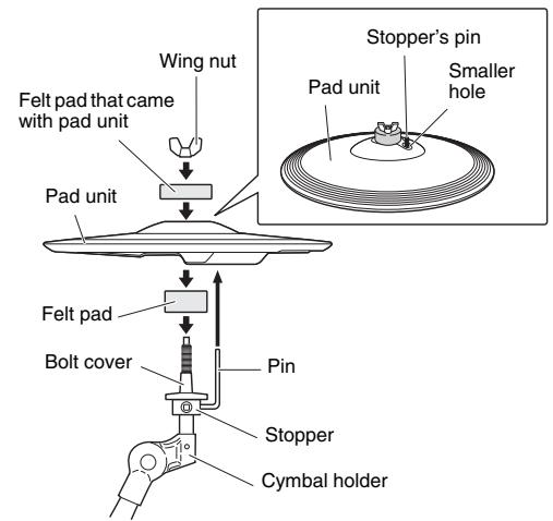 YAMAHA DTX700K - Mounting the cymbal pads - 5
