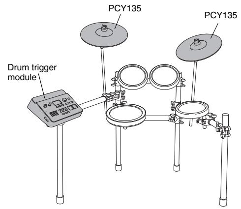 YAMAHA DTX700K - Mounting the drum trigger module and cymbal pads - 1