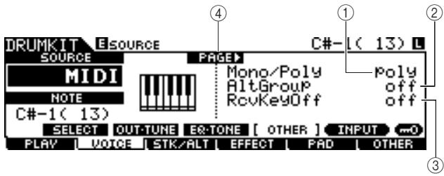 YAMAHA DTXTREME III - La page initiale qui s'affiche lorsque l'écran SOURCE est appelé et la valeur « MIDI » sélectionnée : - 1