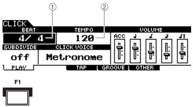 YAMAHA DTXTREME III - Modification du tempo et du type de mesure (temps) du clic de métronome - 2