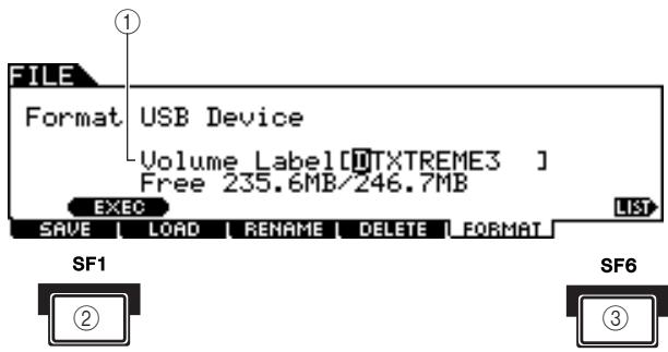 YAMAHA DTXTREME III - Appuyez sur la touche [FILE] pour passer en mode File, puis sur la touche [F5] FORMAT afin d'ouvrir l'écran Format (Formatage). - 1