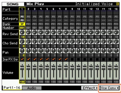 YAMAHA MOTIF XF7 - Depuis l'écran mixing play, sélectionnez la partie à laquelle la voix sample doit être attribuée. - 1