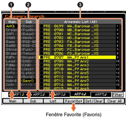 YAMAHA MOTIF XF7 - Recherche de catégorie appliquée aux types d'arpège - 1
