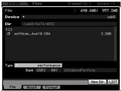 YAMAHA MOTIF XS6 - Chargement d'une performance spécifique à partir d'un fichier « all - 1