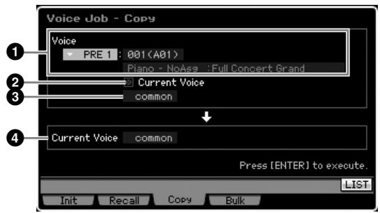 YAMAHA MOTIF XS6 - Copie d'un élément de voix sur l'élément en cours : [F3] fonction copy - 1