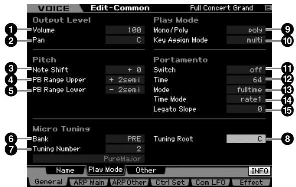 YAMAHA MOTIF XS6 - Réglages du mode play, tels que micro tuning et mono/poly : [SF2] Mode Play - 1